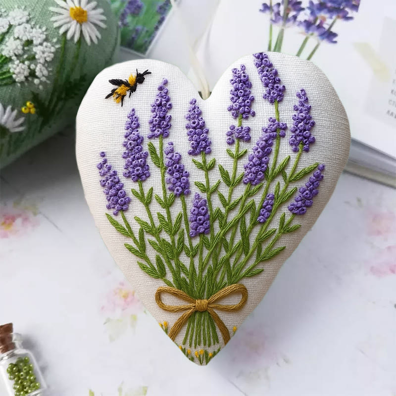 Rubbyoo Heart Embroidery Kit - Lavender Bouquet | Floral Home Decor | Handmade Birthday Gift - image 2