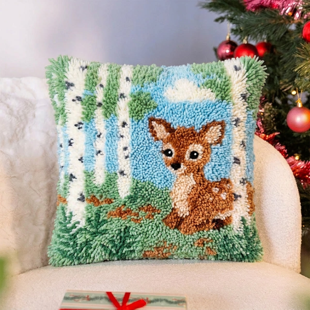 Rubbyoo Latch Hook Pillow Kit - Birch Forest Deer | Adorable Animal Art | Cozy Handmade Home Decor - image 5