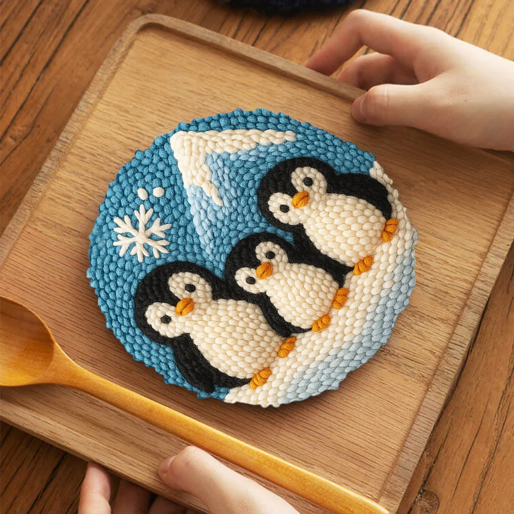 Snowy Penguin Trio Punch Needle Kit – Fun-spirit Diy Craft | Charming Winter Nook Ornament - 5 inch Coaster Kit - image 4