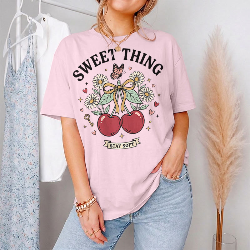 Rubbyoo Sweet Cheery Graphic Tee  - Perfect For Dating Outfit | Hand-drawn Style Cherry Graphic - image 14