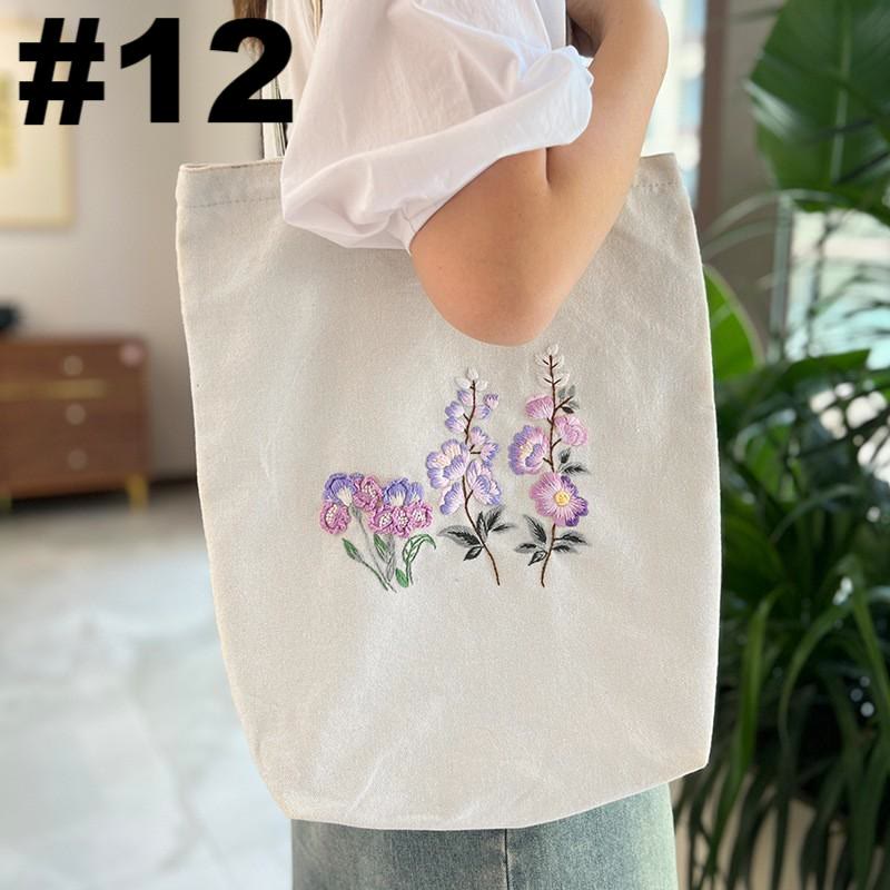 Embroidery Beige And White Canvas Tote Bag  Kits | Colorful Flower Needlepoint  Crafts  | Eco-friendly Shopping  Bag For Life - #12 - image 13