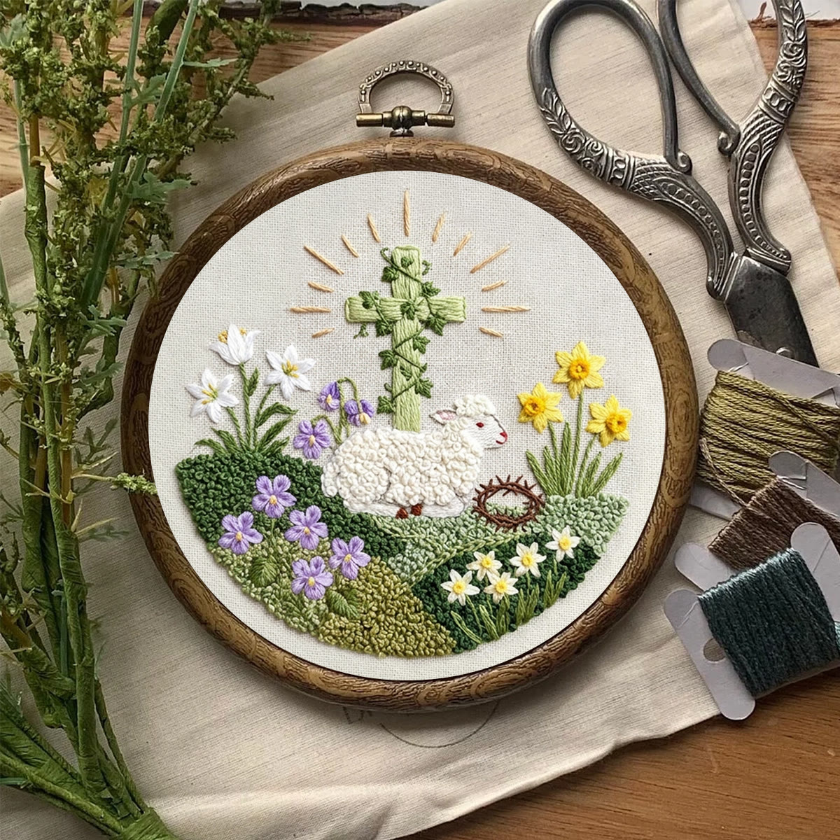 Rubbyoo Embroidery Kit - Floral Lamb With Cross | Diy Hoop Art | Religious Handmade Craft - image 8