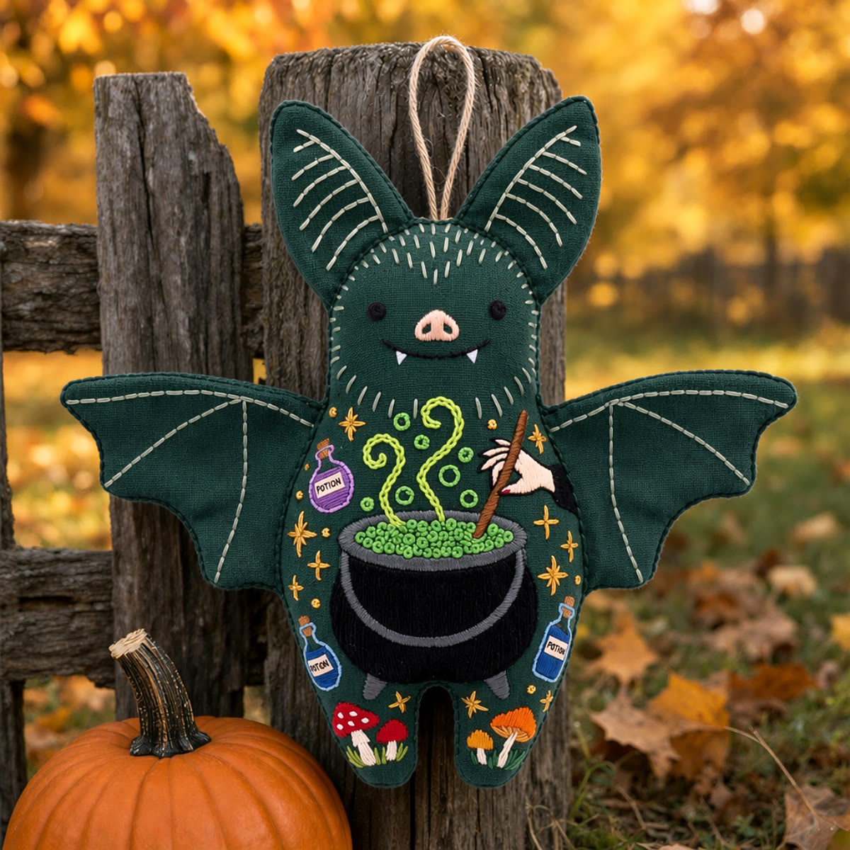 Rubbyoo Bat Embroidery Kit - Witch Cauldron | Gift For Friends | Gothic Halloween Decor - image 6