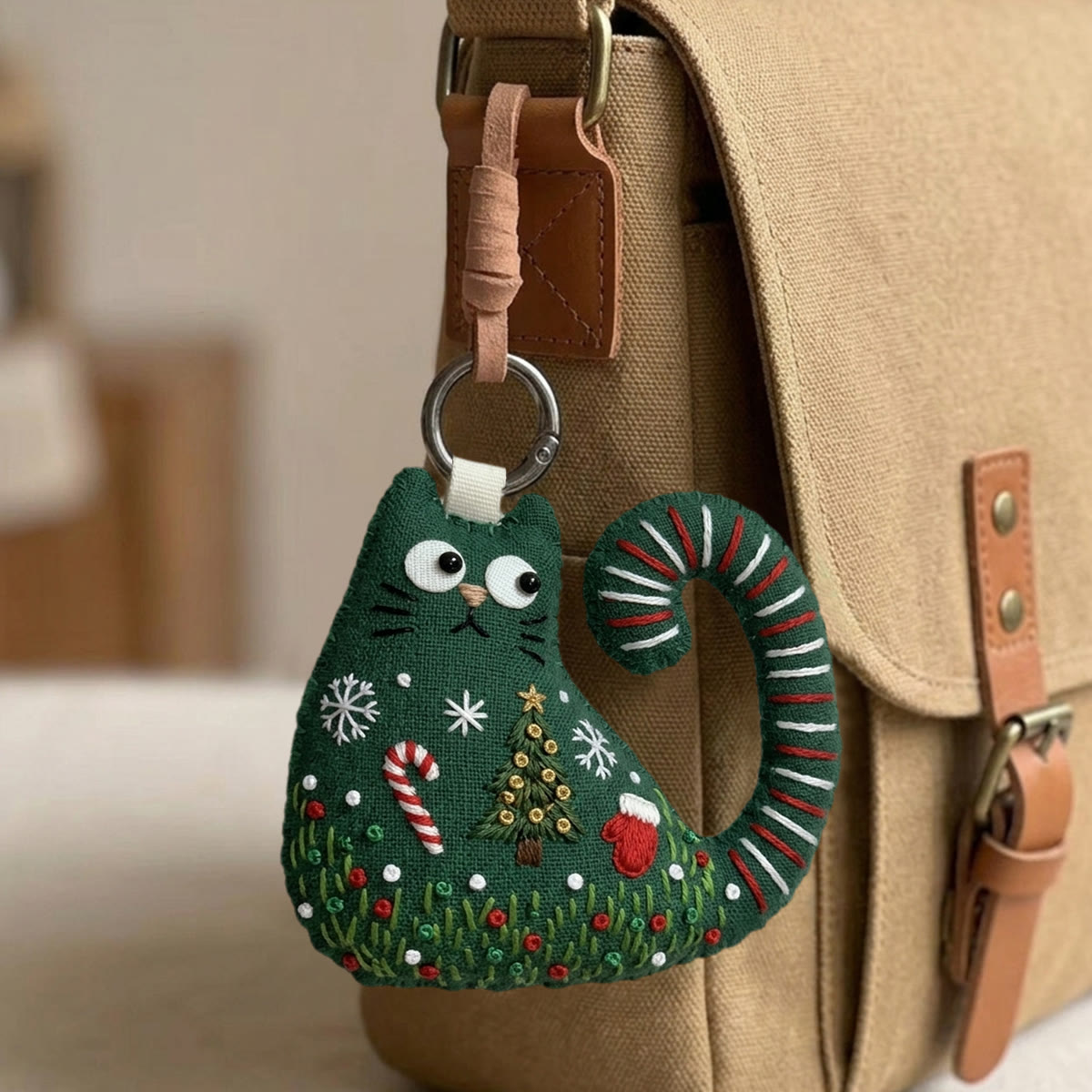 Rubbyoo Cat Embroidery Kit - Christmas Tree And Candy Cane | Holiday Gift For Children | Cozy Backpack Accessory - image 3