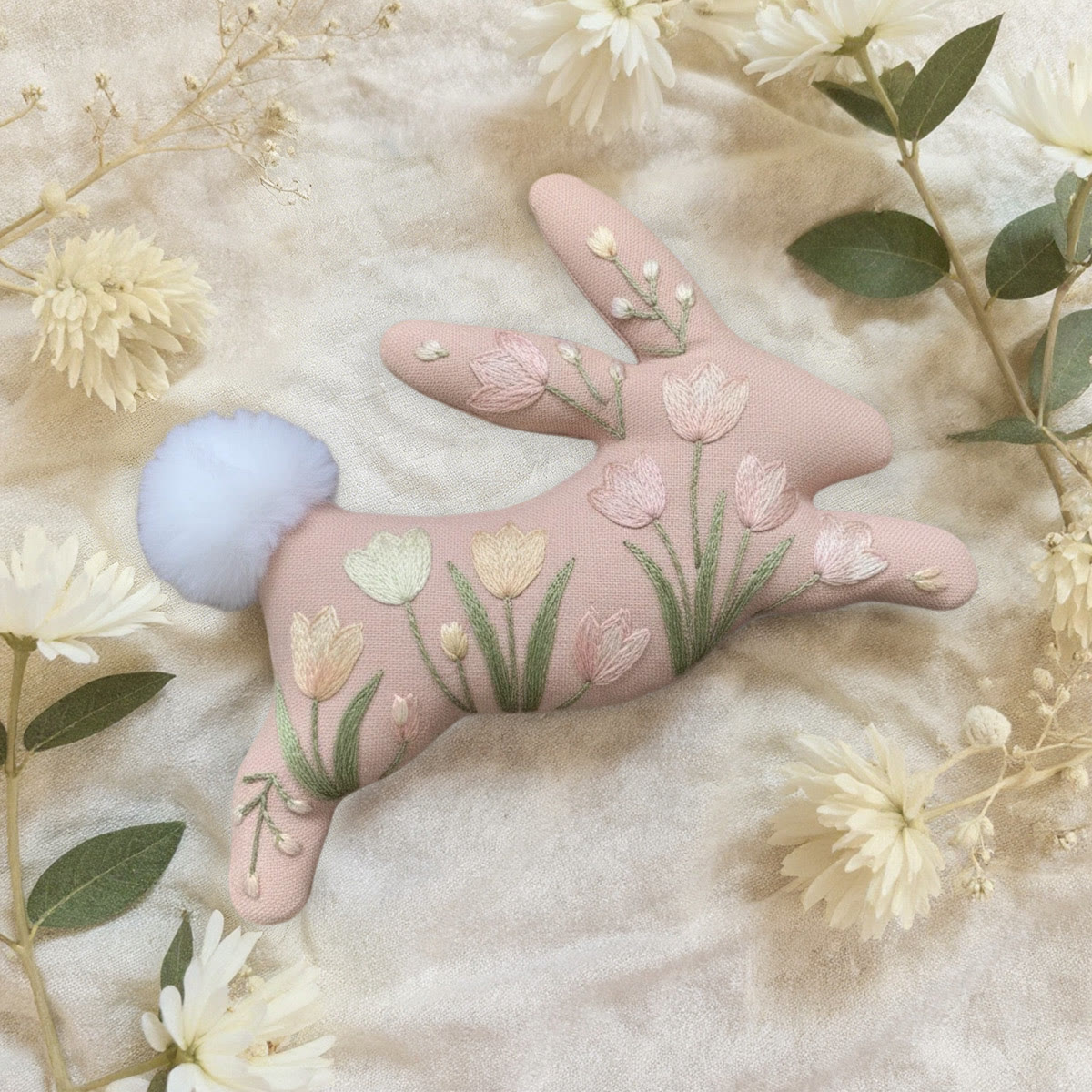 Rubbyoo Rabbit Embroidery Kit - Pink Tulips | Unique Flower Artwork | Gift For Her  - image 7