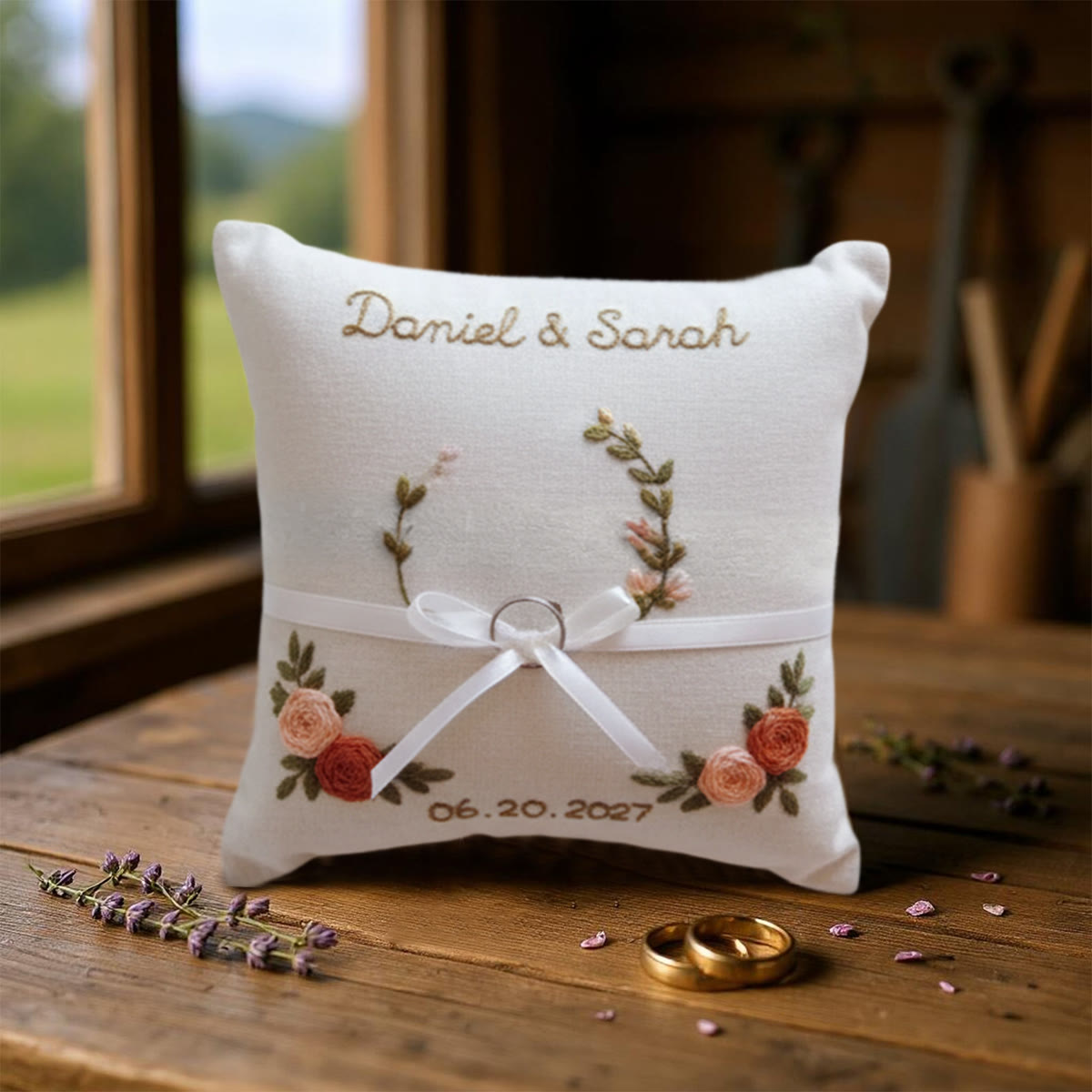 Rubbyoo Personalized Ring Bearer Pillow Embroidery Kit - Dual Rose Sprig Ribbon | New Crafter-friendly | Anniversary Gifts - image 5