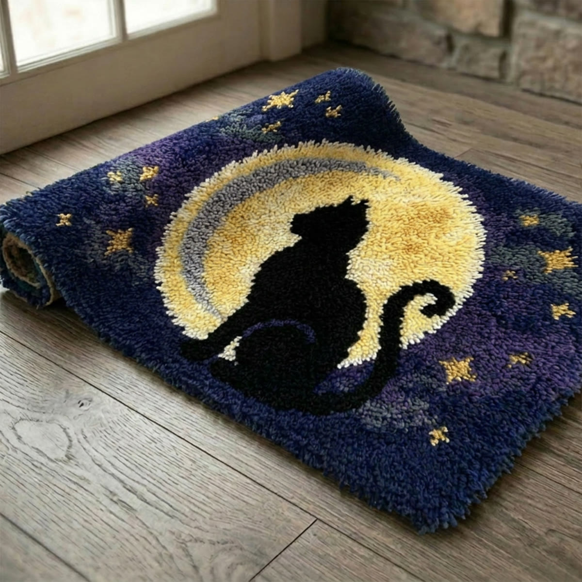 Rubbyoo Latch Hook Rug Kit - Black Cat And  Full Moon | Gift For Cat Lovers | Bedroom Accent Rug - image 8