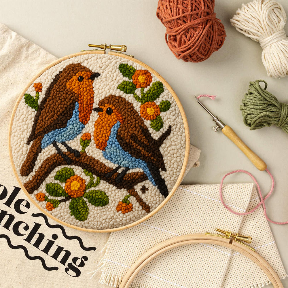 Twin Songbirds Floral Branch Punch Needle Kit – Diy Hand Embroidery | Elegant Home Decor Accent - image 10