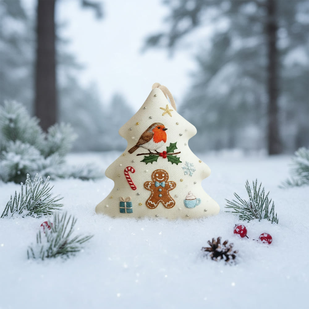 Rubbyoo Tree-shaped Embroidery Kit - Robin And Gingerbread | Festive Design | Ideal For Craft Lovers - image 6