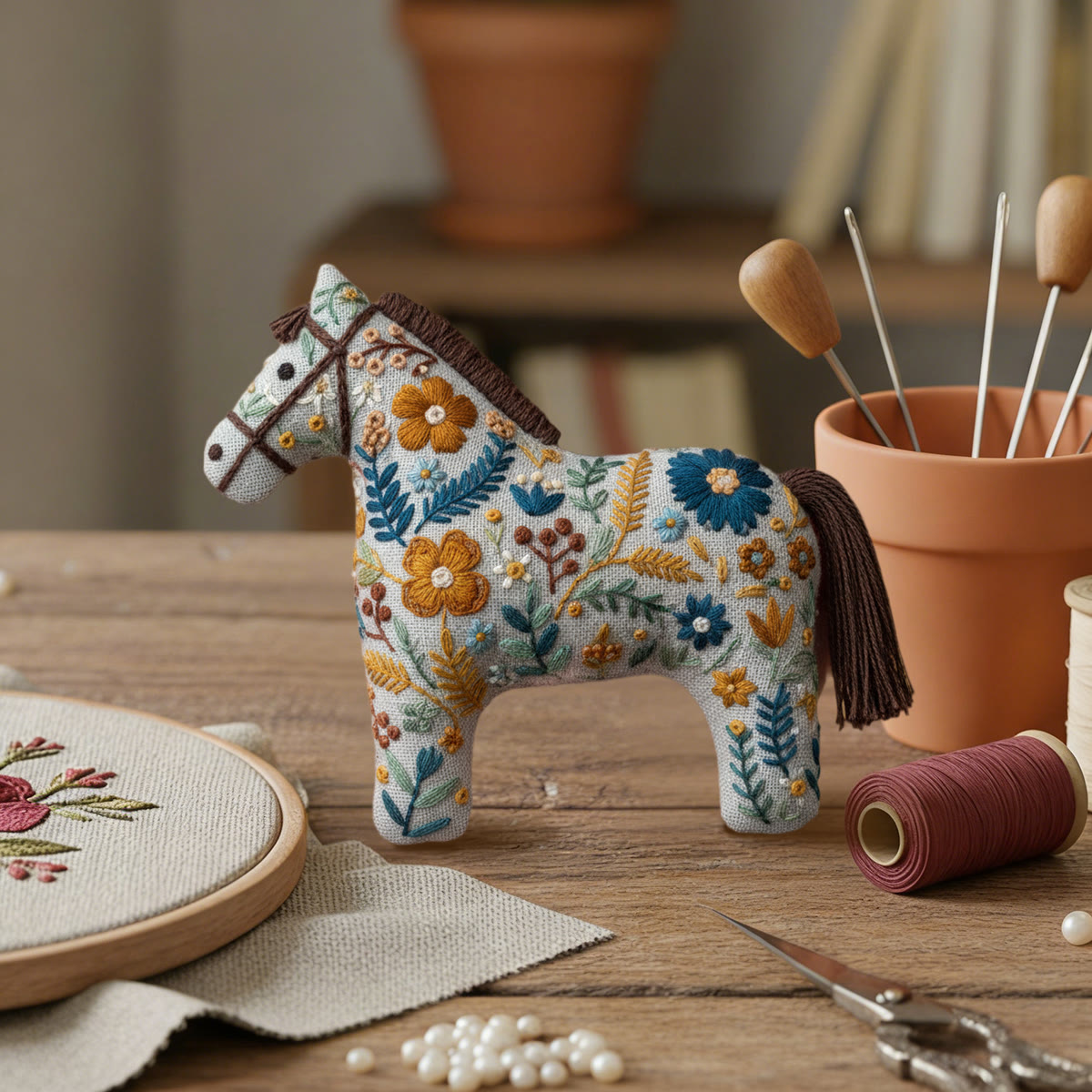 Rubbyoo Dala Horse Embroidery Kit - Blooming Flower | Home Decor Gift | Nice Bagpack Ornaments - image 5