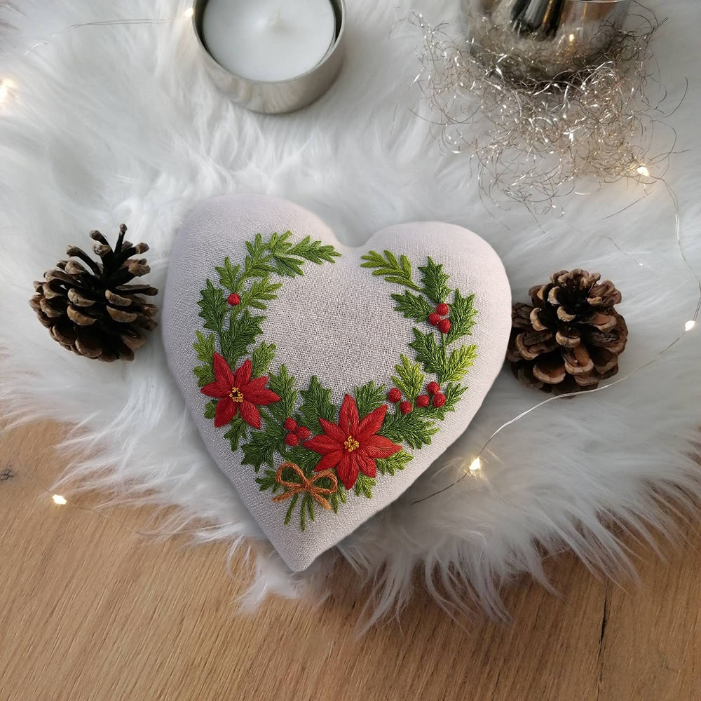 Rubbyoo Heart Embroidery Kit - Christmas Wreath | Floral Handmade Craft | Nice For Christmas Tree Decor - image 5