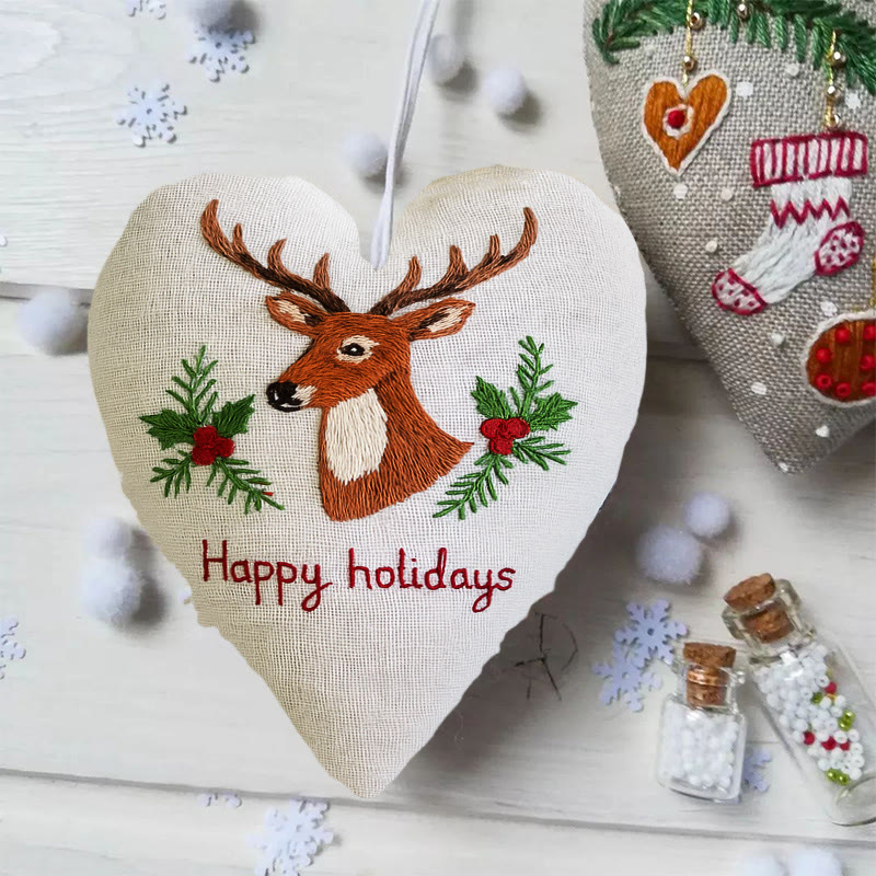 Rubbyoo Heart Embroidery Kit - Happy Holidays | Christmas Tree Ornament | Christmas Novice Needlepoint - image 5