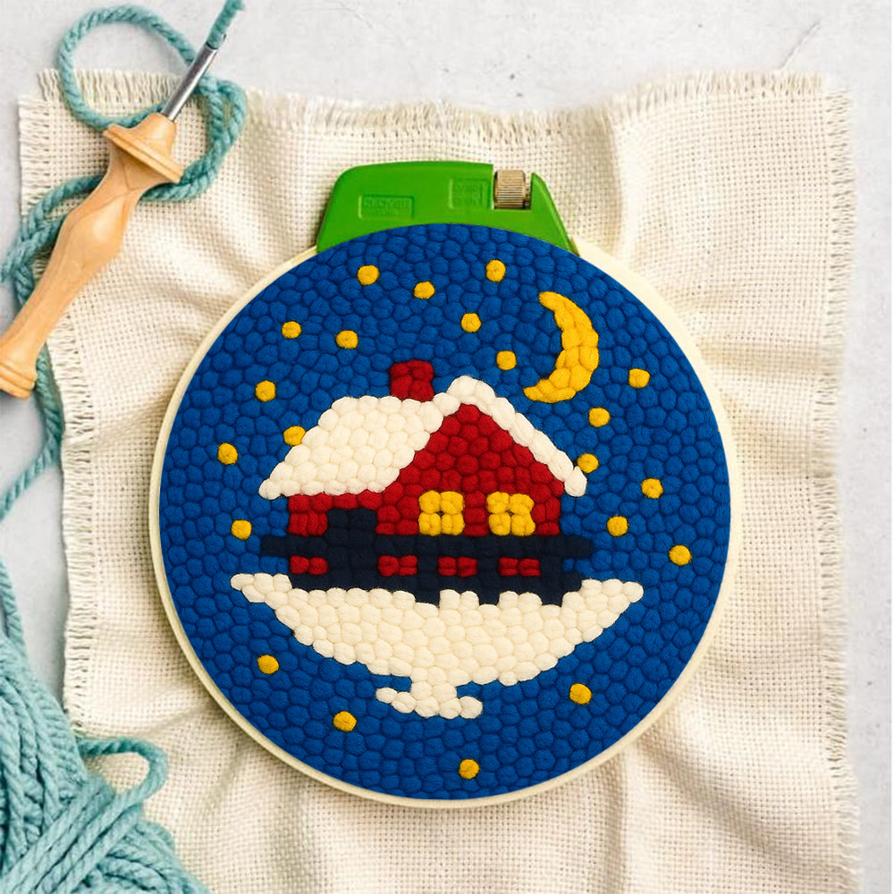 Starry Winter Snow Cottage Punch Needle – Embroidery Craft Kit | Charming Winter Gift - image 6