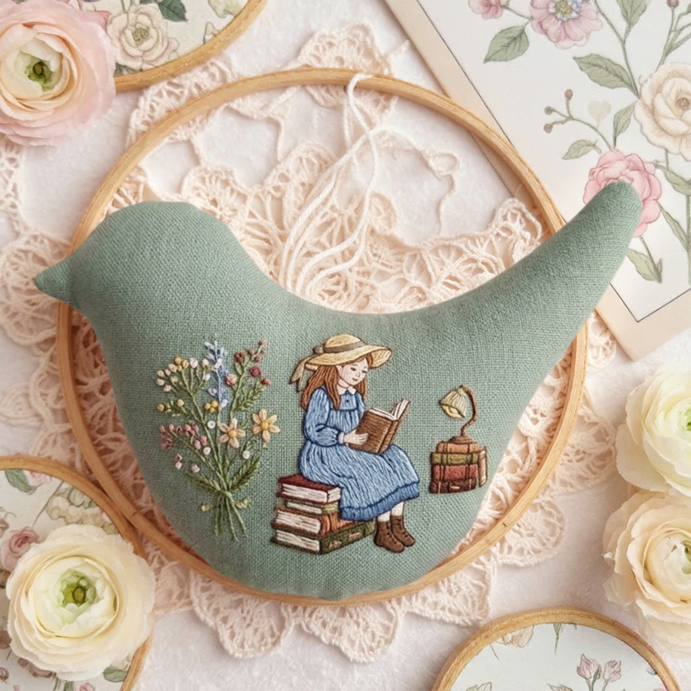 Rubbyoo Bird-shaped Embroidery Kit - Reading Girls | Handmade Spring Decor | Unique Gift For Mom - image 4
