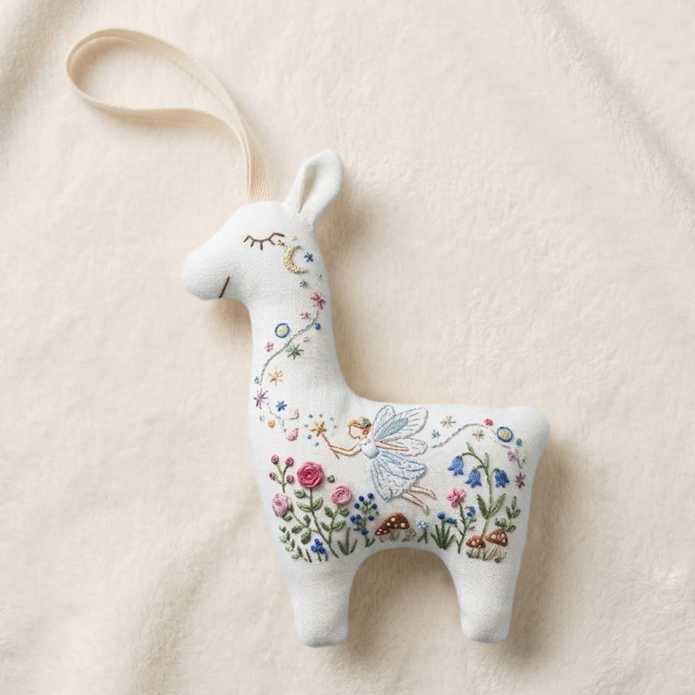 Rubbyoo Llama Embroidery Kit - Whimsical Fairy Design | Magical Forest Nursery Gift | Floral Mushroom Hanging Accessory - image 7