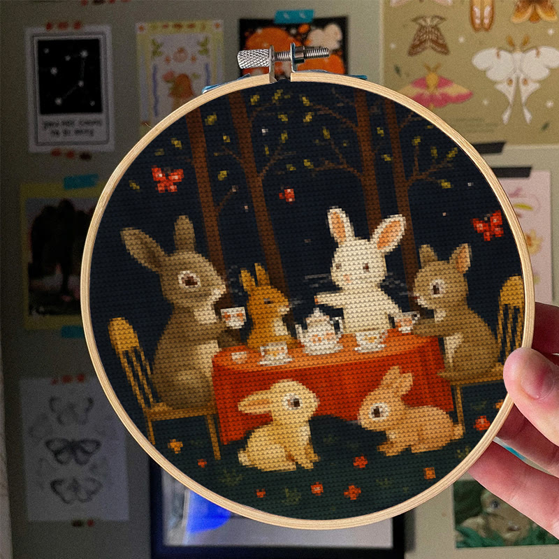  Cross Stitch Kit - Rabbit Tea Party | Diy Wall Ornament | Animal Lovers Handicraft - image 6
