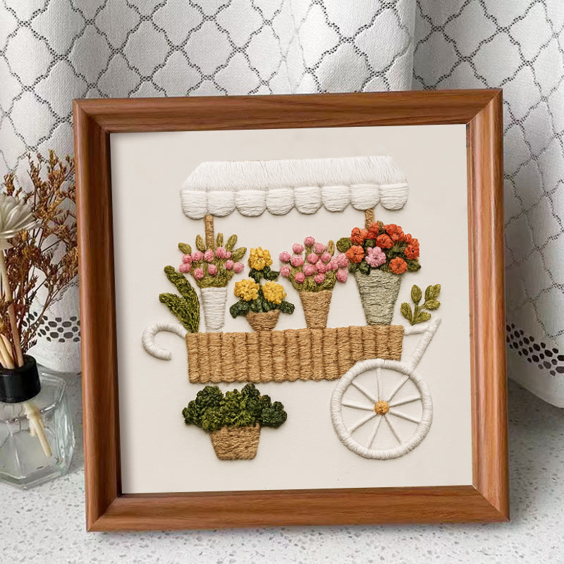 Rubbyoo Embroidery Kit - Charming Floral  Cart | Diy Handmade Craft | Unique Desk Decor - Embroidery Kit Plus An Extra Frame - image 11