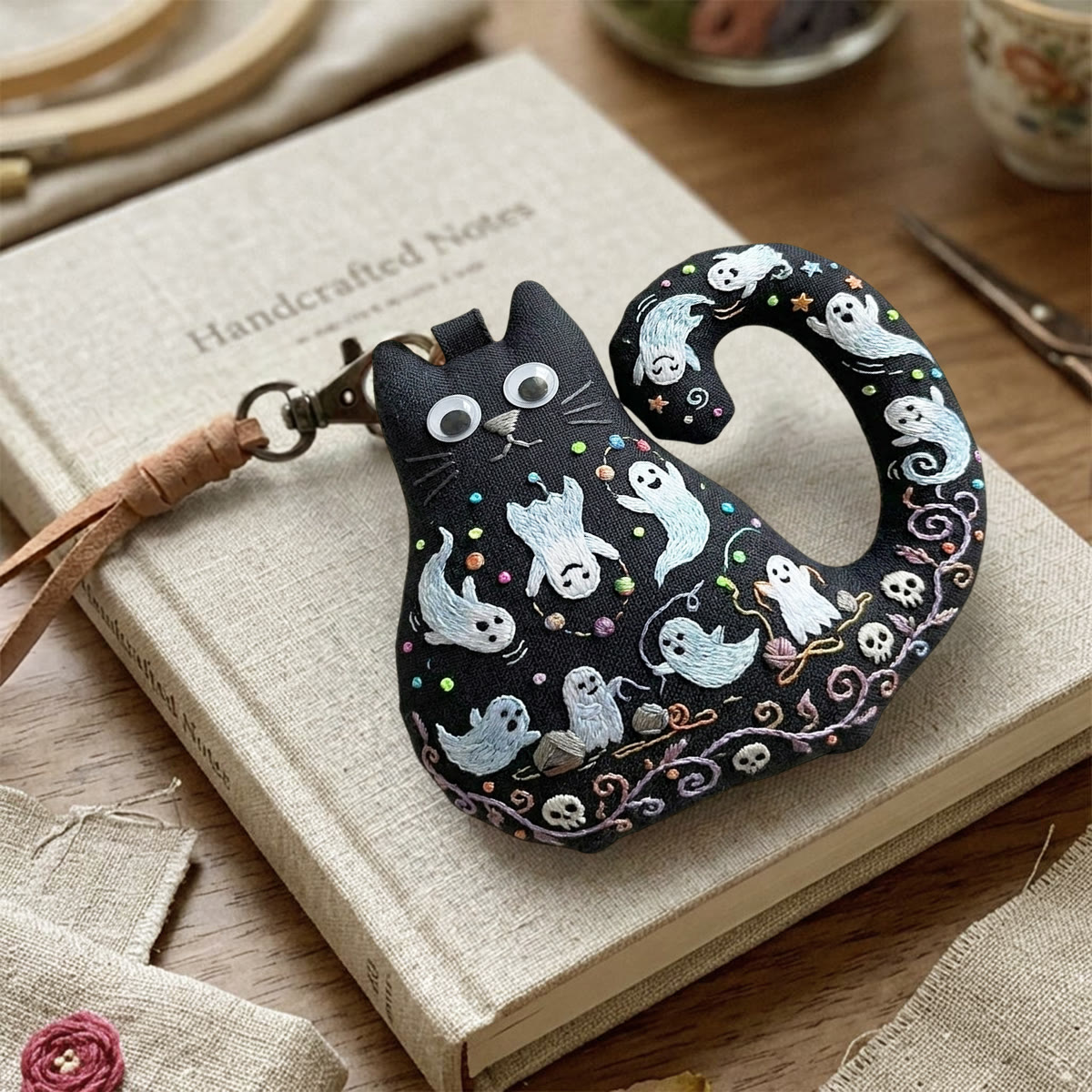 Rubbyoo Cat Embroidery Kit -  Cheerful Cute Ghost | Whimsical Skeleton Hanging Ornament | Charming Spooky Halloween Home Decor - image 8