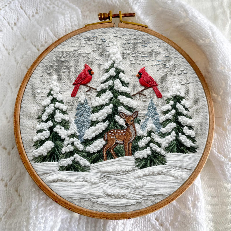 Rubbyoo Embroidery Kit - Snowy Forest | Christmas Cardinals Handicraft | Winter Landscape Art  - image 6