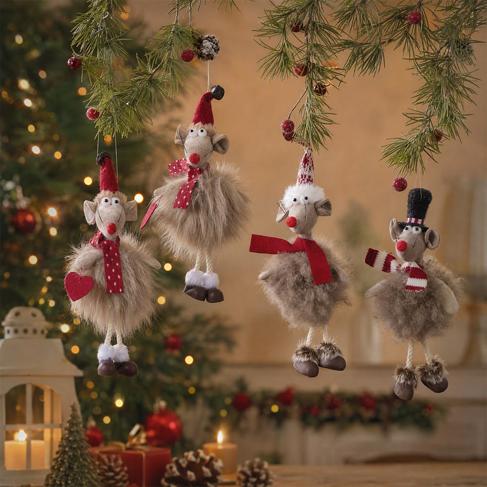Rubbyoo Cute Mouse Plush Ornament  - Xmas Tree Hanging Decor | Handcrafted Christmas Party Accent - 4pcs - image 1