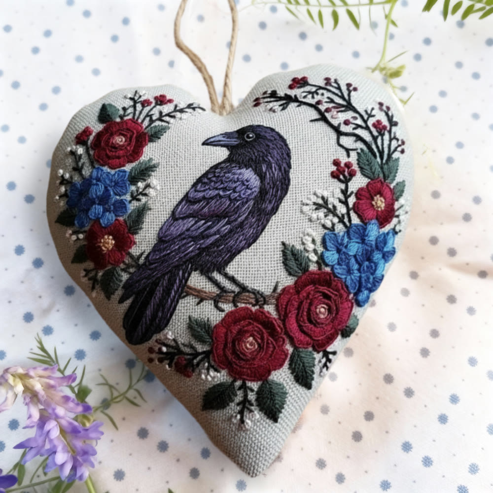 Rubbyoo Heart Embroidery Kit - Raven And Rose Wreath | Mysterious Craft | Elegant Home Accent - image 8