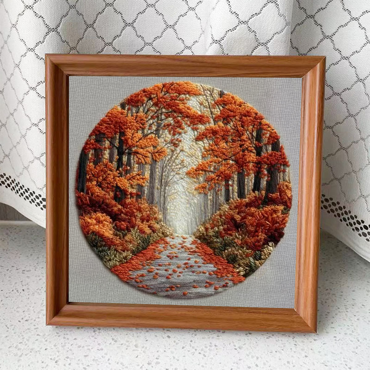 Rubbyoo Embroidery Kit - Autumn Forest Path | Elegant Home Decor Hanging | Beginner-friendly Diy - Embroidery Kit Plus An Extra Frame - image 4