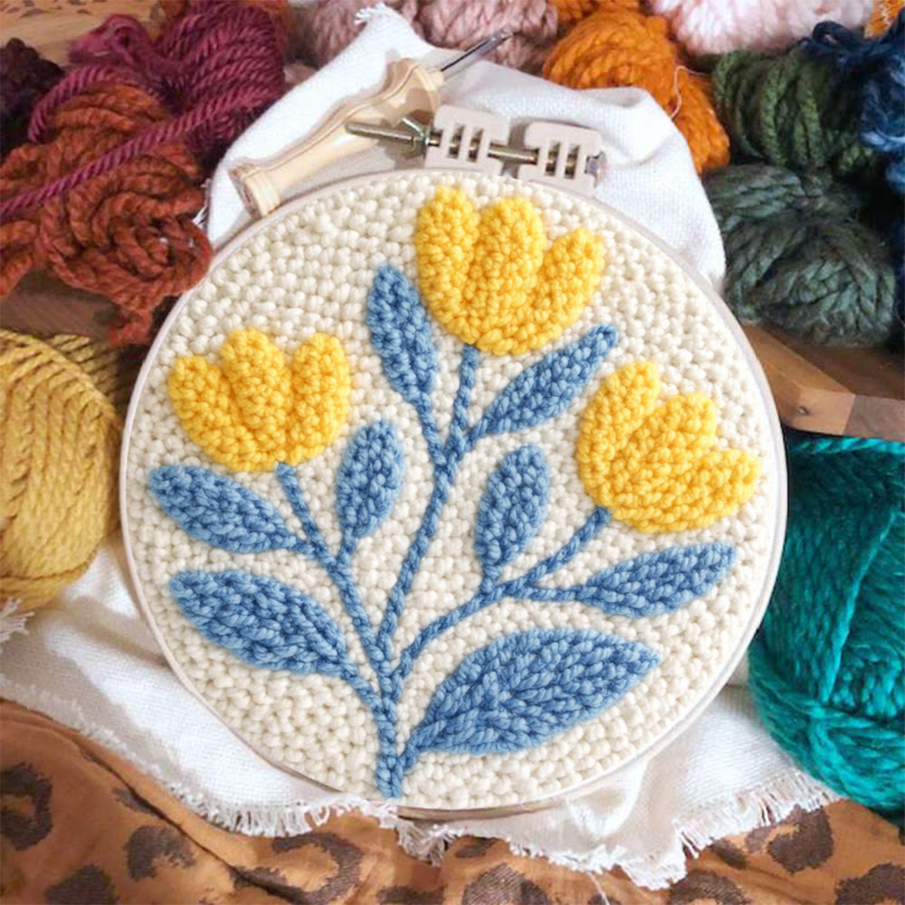 Yellow Flower Punch Needle Kit - Diy Art Craft |  Aesthetic Yarn Ornament - image 4