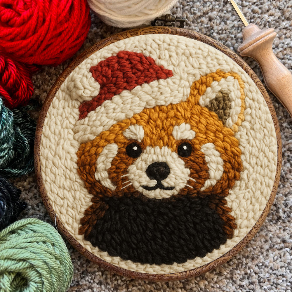  Christmas Red Panda Punch Needle Kit - Diy Punch Needle Coaster | Perfect Christmas Handicraft | Animal Tufted Coaster - image 7