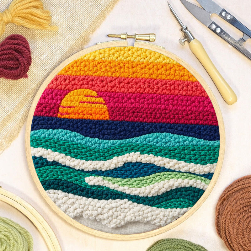 Sunset Ocean Waves Punch Needle Kit - Artistic DIY Experience | Vibrant Coastal Home Accent - image 6