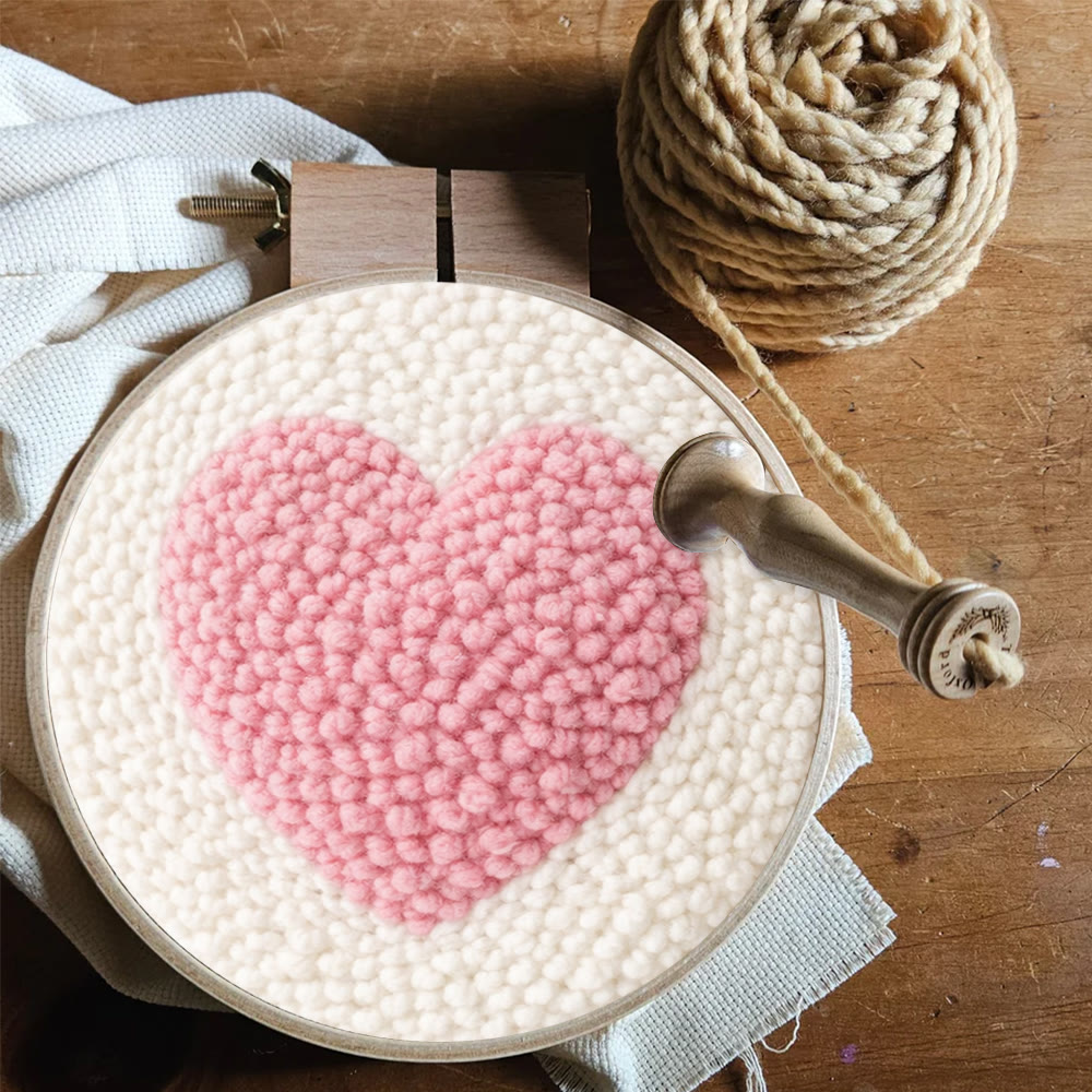 Pink Heart Punch Needle Kit - Handmade Art For Beginner | Mother's Day Craft, - image 8