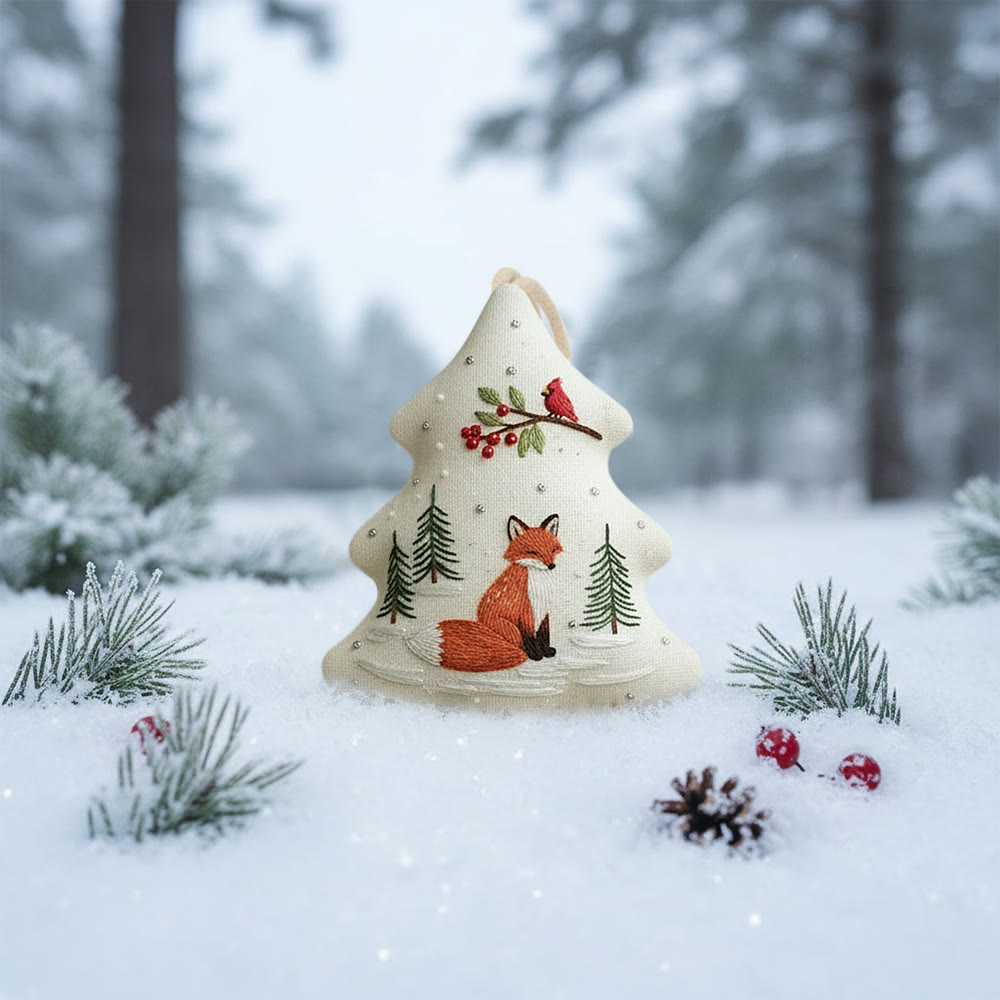 Rubbyoo Tree-shaped Embroidery Kit - Woodland Fox Cardinal | Charming Woodland Stitching | Festive Gifting Decor - image 5