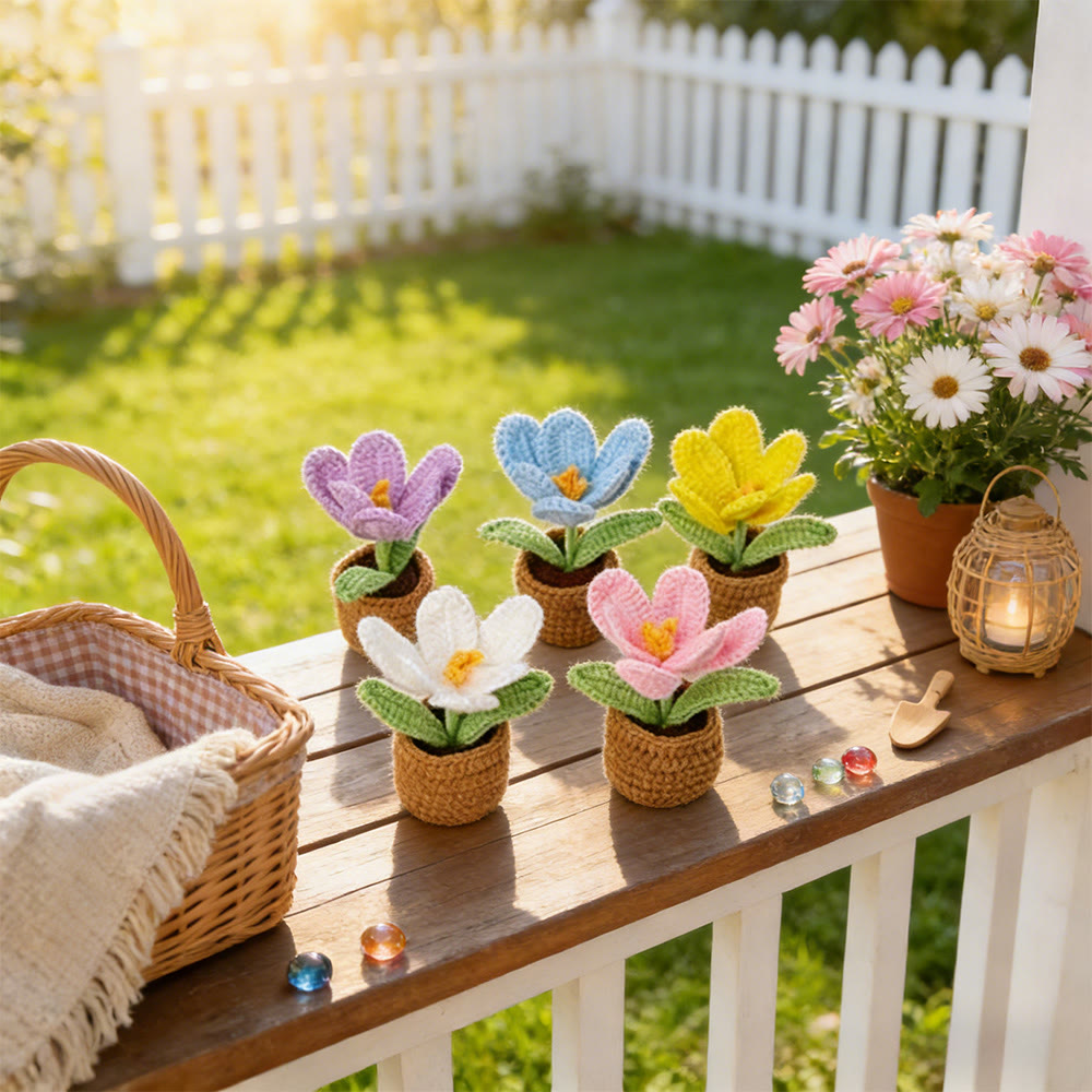 Flower Pot Crochet - Office Table Decor | Nice Birthday Gift - Tulip-Pink - image 9