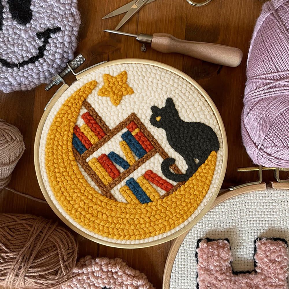 Moon Bookshelf and Black Cat Punch Needle Kit – Gifting Top Pick | Exquisite Hanging Decor - image 9