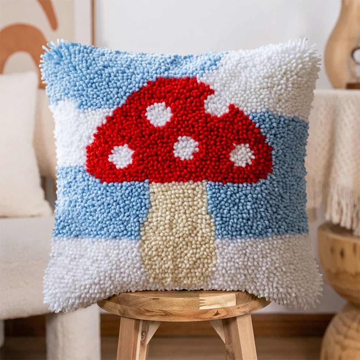 Rubbyoo Latch Hook Pillow Kit - Red Mushroom | Decorative Cushion Cover | Tufted Handmade Art  - image 7