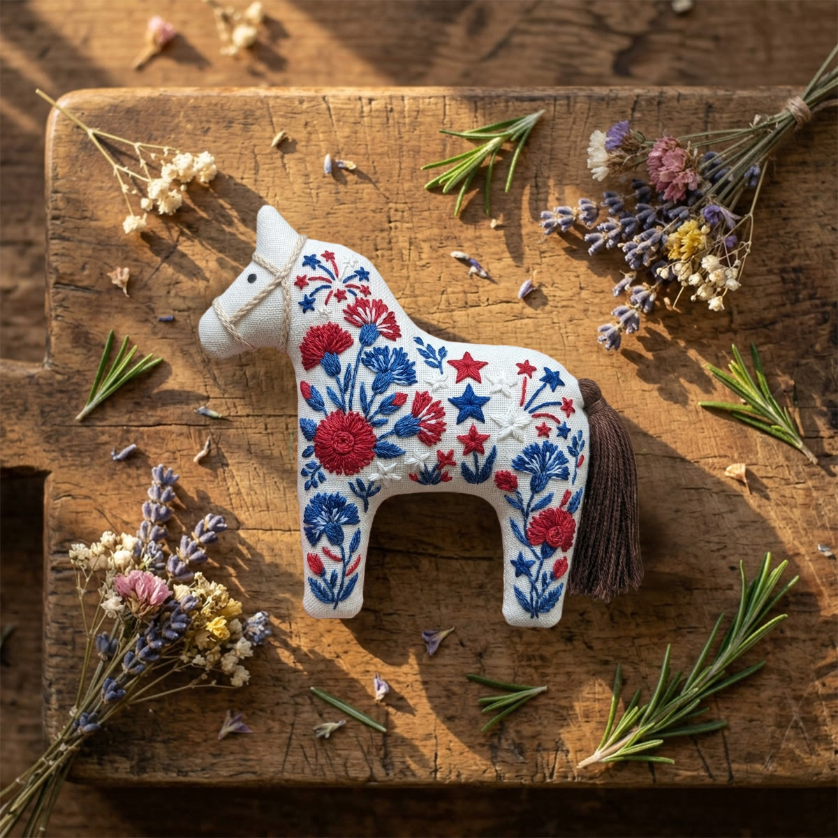 Rubbyoo Dala Horse Embroidery Kit - Floral White | Warm Red-Blue Pony Pendant | Artisan Botanical Room Accent - image 7