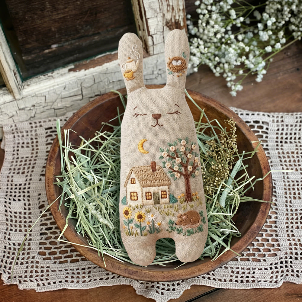Rubbyoo Bunny Toy Embroidery Kit - Cottage And Moonlit Garden | Beginner-friendly Craft | Idyllic Handmade Ornament - image 6
