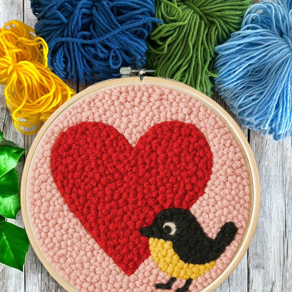 Vibrant Plush Heart Bird Punch Needle Kit – Newbie-friendly Craft | Top Gifting Pick - image 11