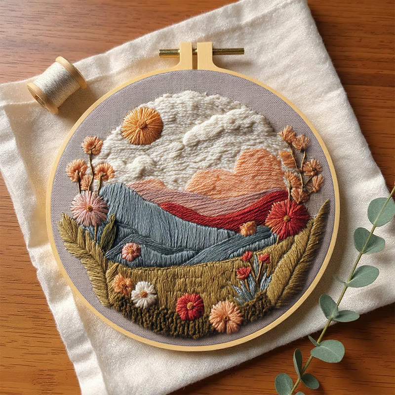 Rubbyoo Embroidery Kit - Floral Mountain Sunset | Nature Diy Craft | Boho Home Decor - image 10