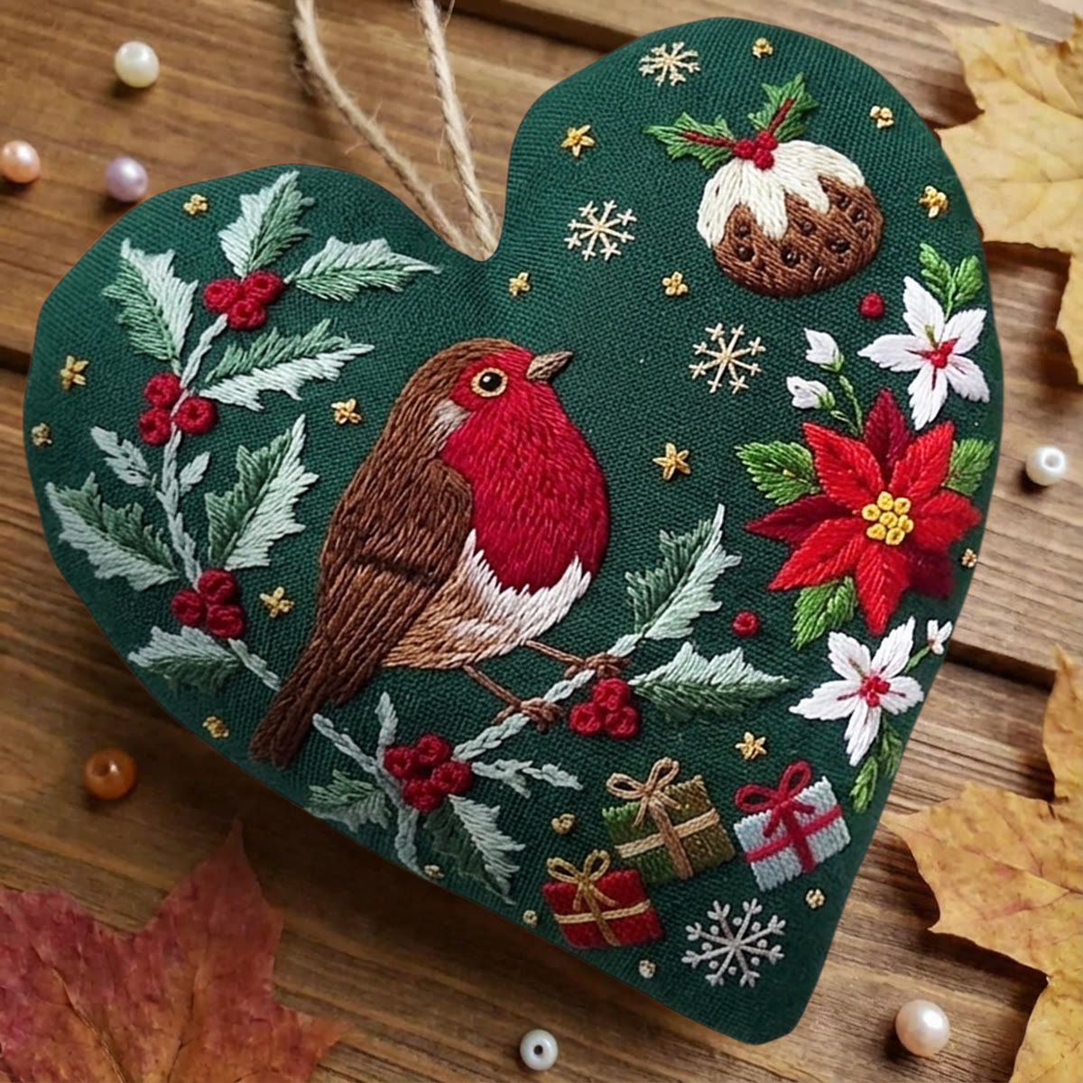 Rubbyoo Heart Embroidery Kit -  Christmas Red Robin | Floral Winter Needlepoint Craft For Kids | Woodland Nature Diy Decor Gift - image 7