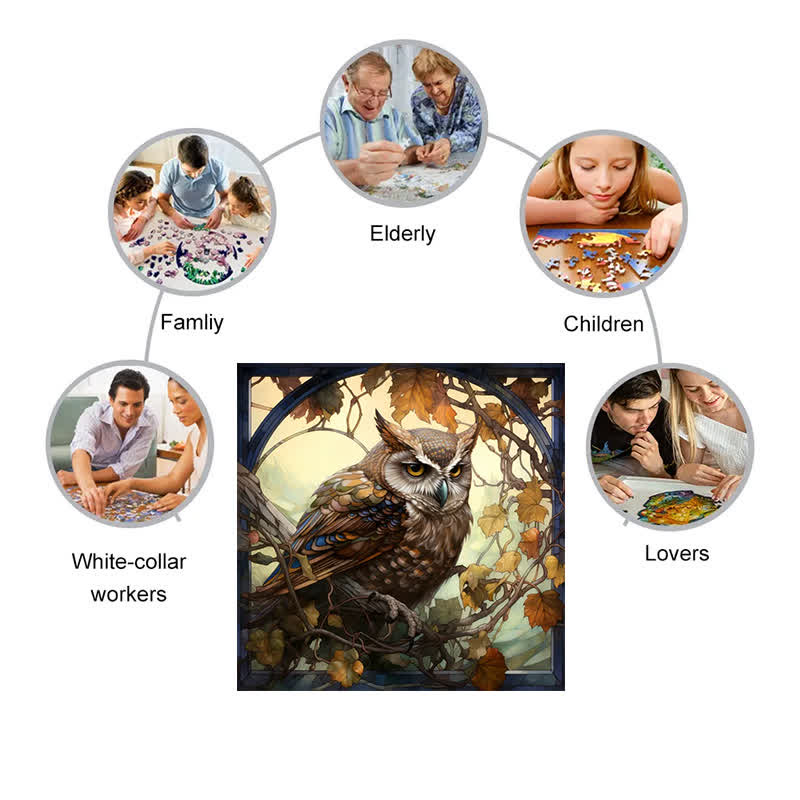 Cute and delicate owl - Wooden Jigsaw Puzzle