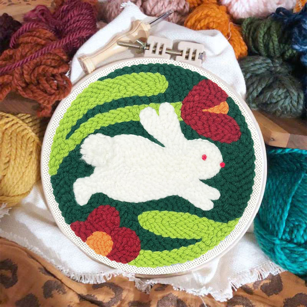 Leaping Bunny With Red Blooms Punch Needle Kit - Lively Diy | Playful Accent - image 8