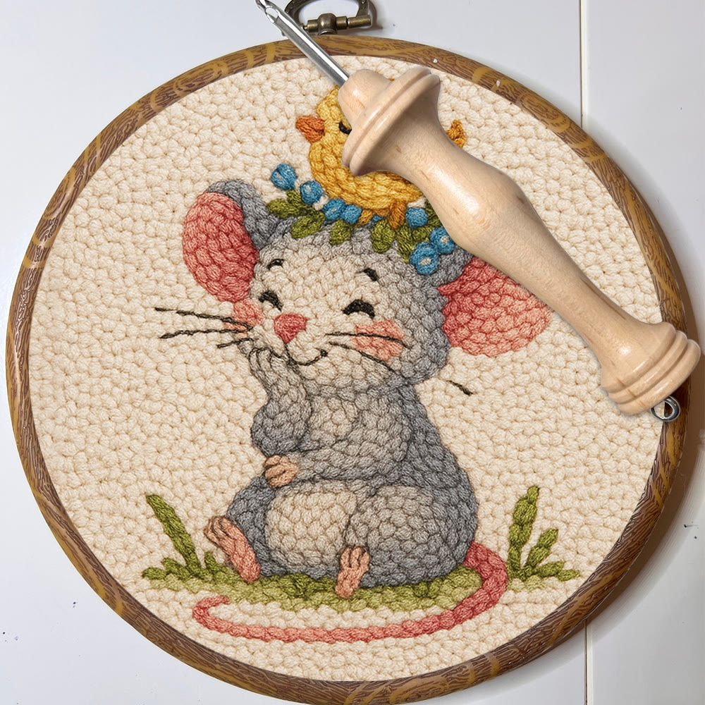 Smiling Mouse With Chick Punch Needle Kit - Adorable Animal Craft For Child | Nice Birthday Handicraft - image 4