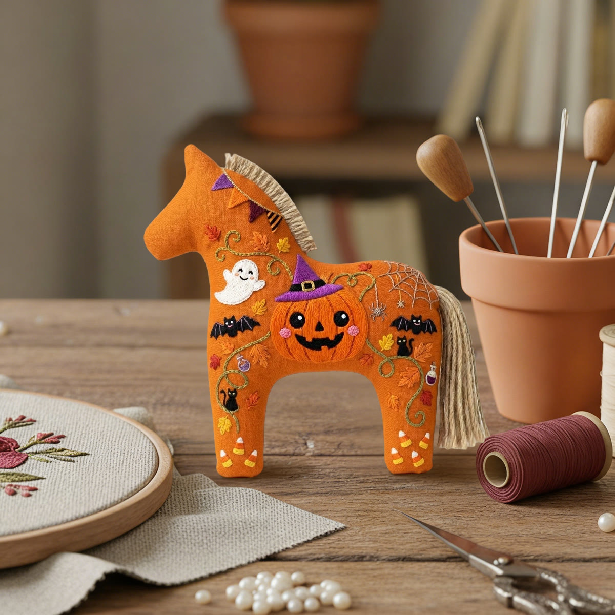Rubbyoo Dala Horse Embroidery Kit - Carved Pumpkin | Halloween Gift For Kids | Backpack Hanging Decor - image 7