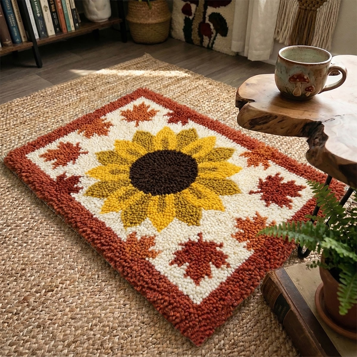 Rubbyoo Latch Hook Rug Kit - Golden Sunflower And Leaves | Cozy Farmhouse Home Decor | Charming Handmade Botanical Art - image 6