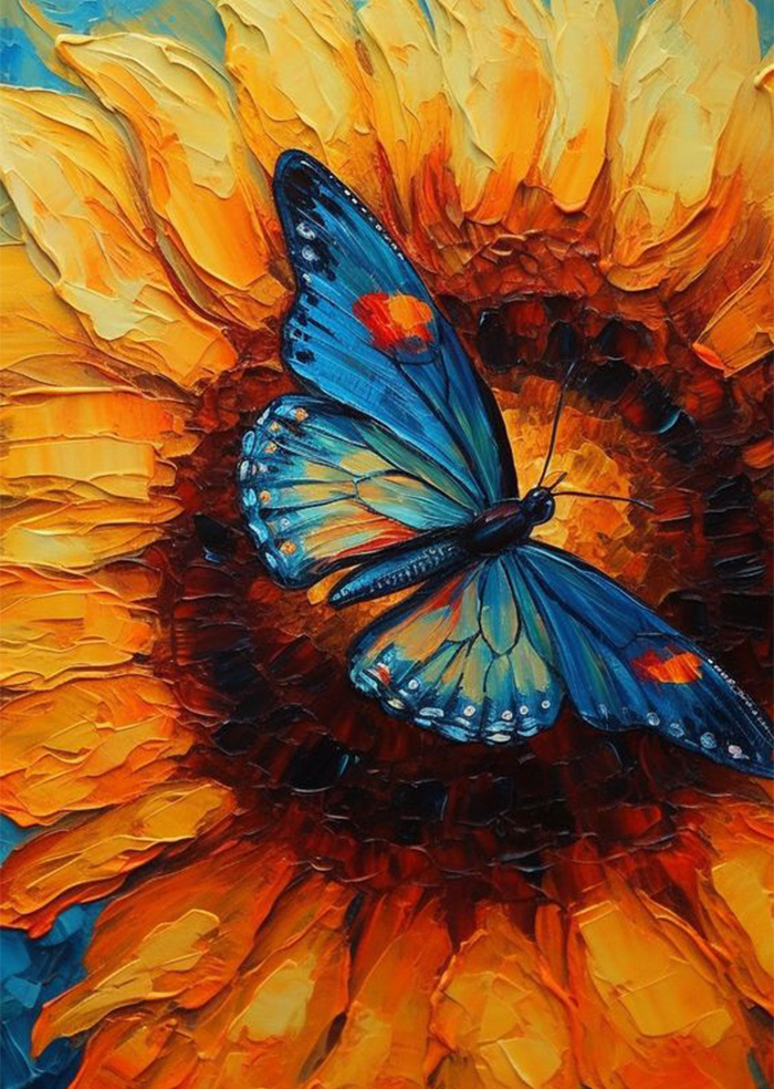 Sunflowers and a Blue Butterfly - Wooden Jigsaw Puzzle