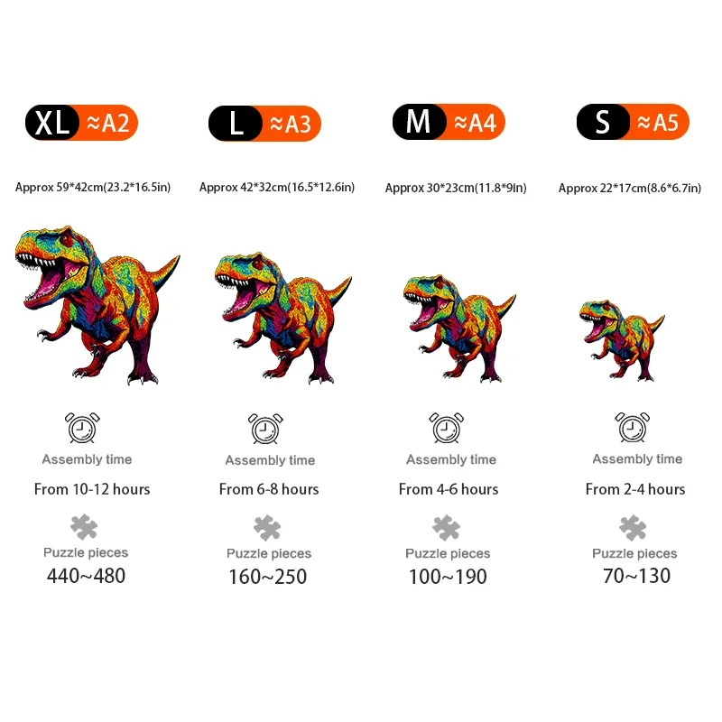 Colorful Tyrannosaurus Rex - Wooden Jigsaw Puzzles