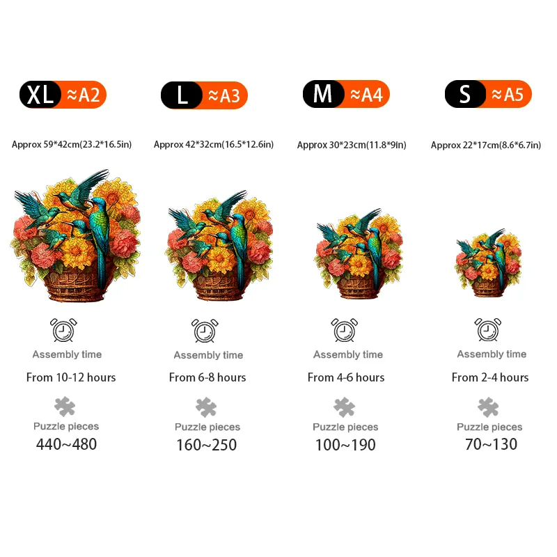 Flower Basket Hummingbird - Wooden Jigsaw Puzzles