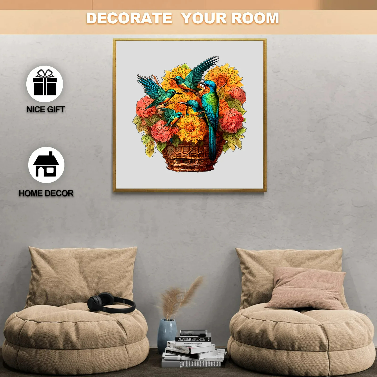 Flower Basket Hummingbird - Wooden Jigsaw Puzzles