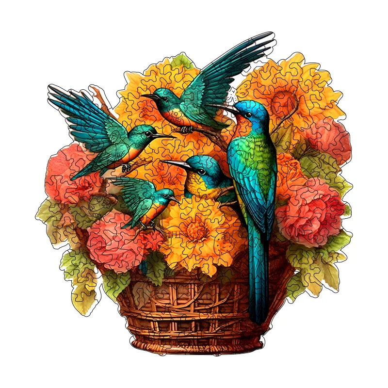 Flower Basket Hummingbird - Wooden Jigsaw Puzzles