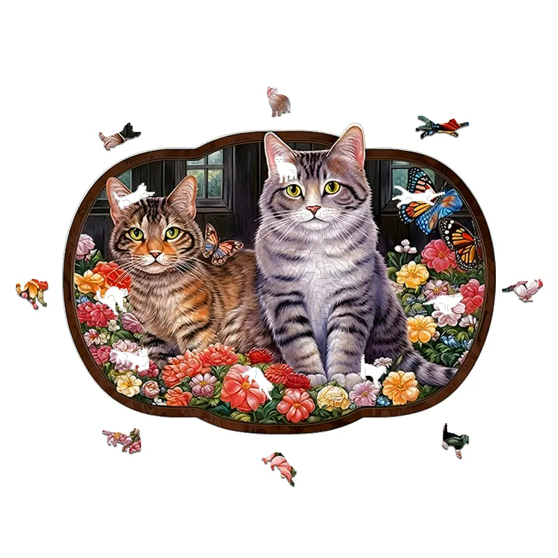 Flowers Cat - Wooden Jigsaw Puzzles